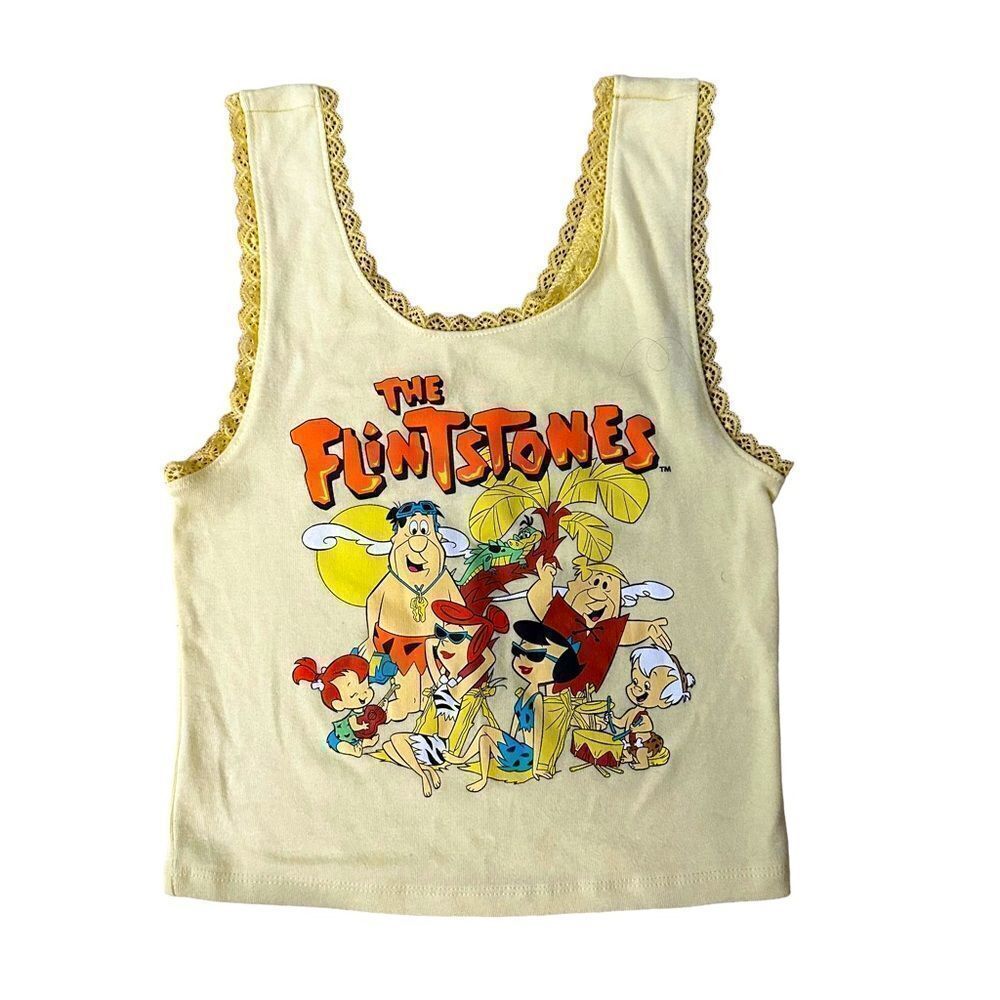 Flintstones ~ Yellow cropped tank top with lace trim ~ size Small